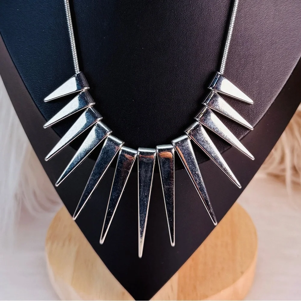 Silvertone Spike Statement Necklace